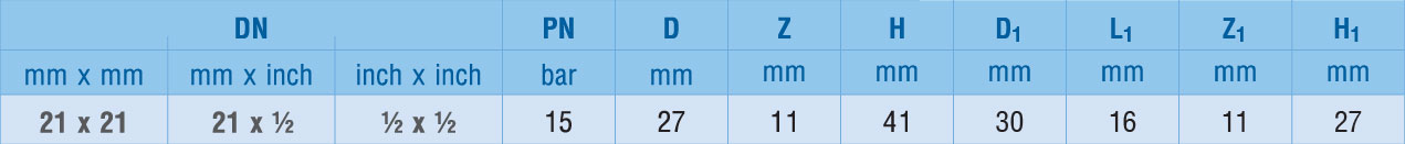 Thông tin kỹ thuật T giảm có ren 27 x RN 21 D PN15